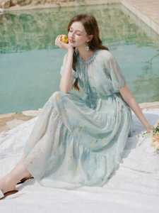 XIANGYING | Floral Print Slim Fit Summer Casual Dress Mid-Length