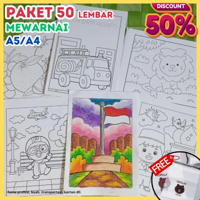 paket 50 lembar mewarnai /coloring /worksheet /buku gambar anak tk paud