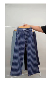 Women Striped Wide Leg Jeans Color BLK/WHT Inseam 30"
