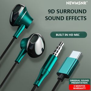 (NEW) Newmsnr 9D TYPE-C Earphones Surround Bass Headphones Built In HD Mic Earphone Original High Quality Headset Waterproof & Sweatproof Earbuds Legit Gaming Headphone For Samsung/POCO/Xiaomi/Huawei /Oppo/Vivo etc