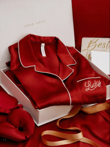 JINSANTA | 100 Percent Mulberry Silk Pajamas 22 Mm Red Rhinestones