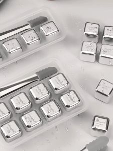 (4pcs+Ice Tong) Ultra-Durable 304 Stainless Steel Reusable Ice Cubes Fast Cooling