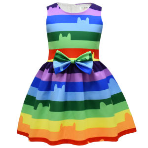 {Sweet Baby} Girl Gabby Dollhouse Dress Kids Rainbow Striped Clothes Kids Girls Bowknots Clothing For 3 4 5 6 7 8 yrs