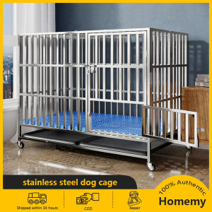 Stainless steel dog cage dog house dog cage with toilet indoor medium and large dog cage with food bowl indoor foldable dog cage cat cage Collapsible stainless steel kennel