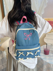 กระเป๋าเป้สะพายหลังผู้หญิงแบบลำลองความจุขนาดใหญ่ กระเป๋าเป้สะพายหลังสำหรับเด็กนักเรียน กระเป๋าเดินทางแบบลำลอง กระเป๋าหนังสือผู้หญิง กระเป๋าสะพายไหล่แบบผูกโบว์ลายผีเสื้อสไตล์เกาหลี