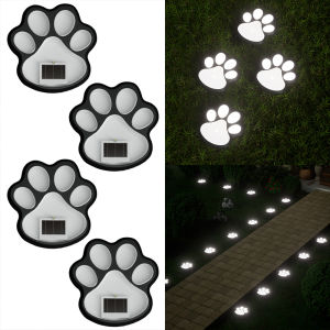 4Pcs Solar Paw Print Pathway Lights - Dog Claw Shaped In-Ground LED Lights for Lawn Garden Yard & Courtyard Decoration Warm W