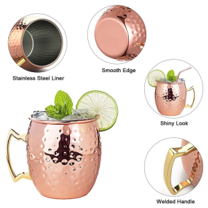 【Homelements】Moscow Mule Mug Stainless Steel Beer Cup Copper Plated Cocktail Mug for Cold Drinks Beer Wine Bars Parties Gifts