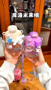 Botol Minum Sanrio FREE STIKER LUCU Tempat Minum Motif Cinnnamoroll Kuromi Melody JUMBO Tali -2309
