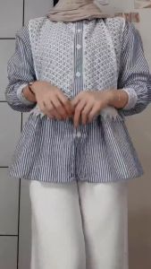 BIG SALLE!!! KEMEJA WANITA TERBARU ARUNI BLOUSE SALUR KOMBINASI BRUKAT PREMIUM TRENDY MASAKINI