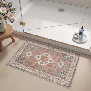 VIKAMA Non-slip Vintage Bathroom Rug Washable Soft Microfiber Mat for Shower Sink Home Decor