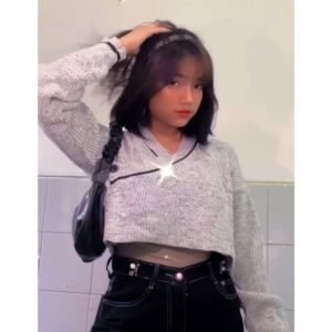 NHV Kimino  Knit  Crop  Twist  Atasan Rajut Wanita Korea