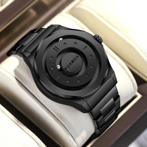 FOXBOX Fashion Mens Watch Waterproof Sports Quartz Watches Rolling Magnetic Steel Ball Business Man Watch Stainless Steel Clock