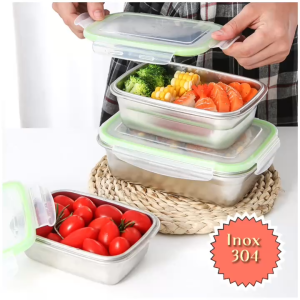 Bộ 3 Hộp Đựng Thực Phẩm Inox 304 Khóa Kín Chống Rò Rỉ 1800ml/850ml/350ml