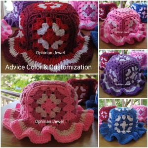 Granny Square Hat Customized Crochet Daisy Sunflower Cherry
