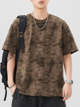 Loose Fit Mens Tie Dye Cotton T-Shirt Short Sleeve round Neck Fashionable Korean Style Half Sleeve Trendy Urban Wear Summer