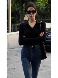 HUOLISI | Black Long Sleeve Slimming Underwear Knit Shirt Short Style