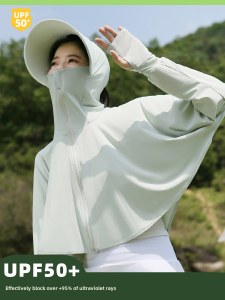 Womens Summer New 2025 Ice Silk Lightweight UV Protection Coat with Large Brim Hat for Driving Fashionable Commute Style