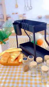 2 level sliding cabinet basket arrangement hooks kitchen sink storage racks countertops pull out storage racks