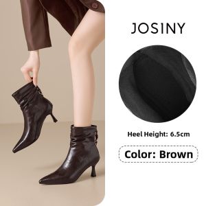Josiny | Black Slim Heel Ankle Boots High Heels Pointed Toe Shoes