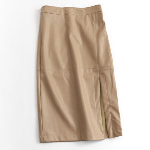 กระโปรงหนังทรงเอเอวสูง กระโปรงยาวปานกลาง แฟชั่นฤดูใบไม้ร่วง/ฤดูหนาว สำหรับผู้หญิง กระโปรงทรงเอเข้ารูป กระโปรงทรงเอเข้ารูป