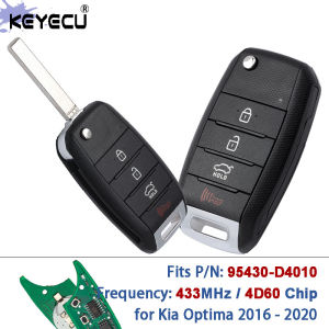 KEYECU P/N: 95430-D4010 FCC ID: SY5JFRGE04 433MHz 4D60 Chip Flip Remote Car Key Fob for Kia Optima 2016 2017 2018 2019 2020