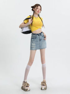 ฤดูร้อน ใหม่ Retro High เอว ทรงเอ Mini กระโปรง สั้น เดนิม กระโปรง S พรางหุ่น รู หลากหลาย ผู้หญิง แฟชั่น สไตล์เกาหลี กระโปรง S