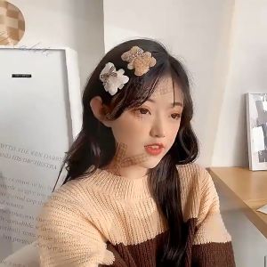 Kẹp tóc con gấu bông lông cừu xinh xắn phong cách Hàn Quốc