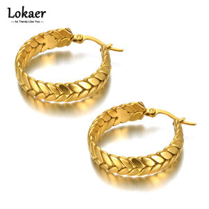 Lokaer Titanium Stainless Steel Cast Geometric Chain Hoop Earrings Trendy Gold Plated Handmade Simple Earrings For Women E22095