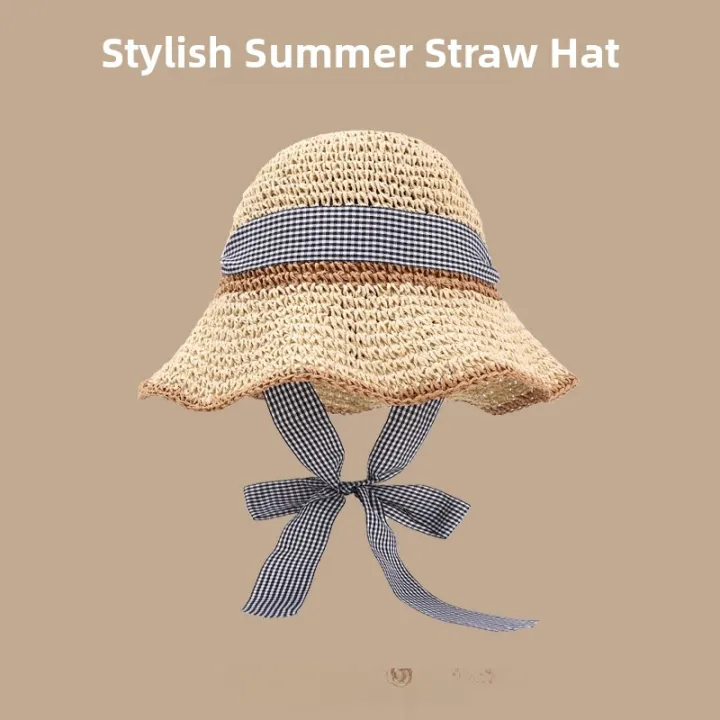 Sweet%20Lace%20Straw%20Women%20Handwoven%20Summer%20Sun%20Protection%20Travel%20Large%20Brim%20Beach%20Sunshade%20Hat%20Casual%20Style%20round%20Top%20-%20Image%206
