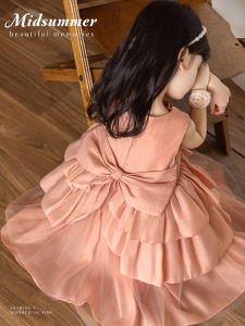 Sweet Princess Dress for Girls Summer Casual Cotton Blend Fabric Gauze Material Large Bowknot Sleeveless Dress Kids Clothing