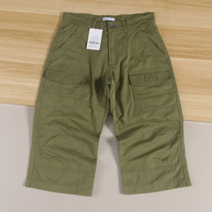 Mens Cotton Workwear Shorts Summer Casual Soft Breathable Seven-Foot Pants Straight Leg Pure Color Flat Pattern Youth Daily