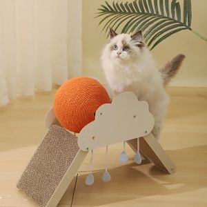 Cloud & Arch Cat Scratching Corrugated Board With Orange Sisal Ball