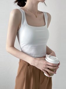 Short Breathable Cotton Camisole Womens Outerwear Summer Beautiful Back Ice Silk Belly Button Strap Base Top Thin