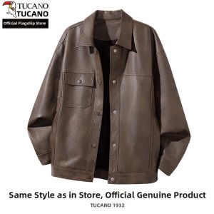 TUCANO | Leather Jacket American Collar Windproof Casual Biker Mens Jacket