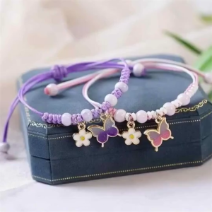 Gradient Handmade Butterfly Pendant Bracelet Summer Lucky Adjustable Woven Friend Bracelet Jewelry
