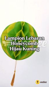 Lampion Lebaran Honeycomb Hijau Kuning | Dekorasi Ramadhan Idul Fitri Tassel