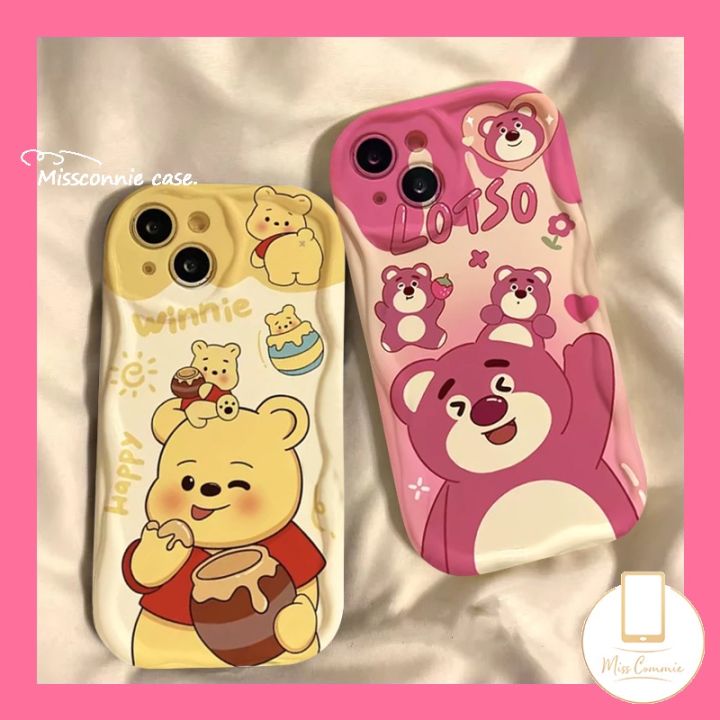 MissConnie Cartoon Winnie The Pooh 3D Wavy Curved Edge Phone Case  Compatible for IPhone 11 13 12 14 Pro Max 7Plus XR 6S Plus X XS MAX  SE 2020