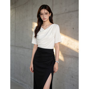 PIAOYA | Attractive High-waisted Slit Design-focused Half Skirt