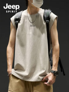 Jeep American Style Cotton Sleeveless Fitness Vest for Men Breathable Absorbent Summer Sportswear Casual Fashion T-Shirt