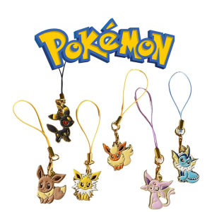 6pcs Anime  Eevee Phone Charms Lovely Cartoon Keychains Lanyard Bag Decorations Mobile Accessory Set for Key And Strap