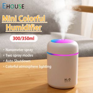 300/350ml Mini Colorful Humidifier Aromatic Diffuser Household Car Air Purifier Aromatherapy Machine Ambient Light Night Light Ultrasonic Atomization Nano Spray Large Capacity Water Tank Timing Function Automatic Shutdown