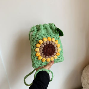 กระเป๋าสะพายข้างถักแบบสะพายไหล่เดียวสำหรับผู้หญิง กระเป๋าใส่โทรศัพท์มือถือขนาดเล็ก กระเป๋าถักแบบดอกทานตะวัน กระเป๋าถักแบบนิ่ม กระเป๋าถักแบบน้ำแข็ง