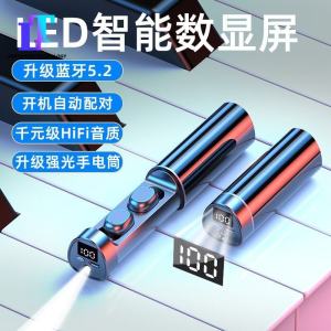 LS Bluetooth 5.3 Headset New Bilateral Stereo IPX5 Waterproof Bluetooth Headset Mini True Wireless Pull Tube Touch LED Display Dual in-ear Hidden Headset Upgrade with Flashlight Headset