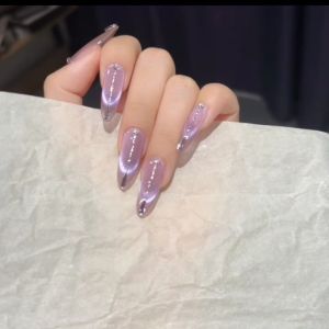 Nhãn Dán Móng Tay Dài Thủ Công Màu Trắng Thanh Lịch Aileen Pure Handmade Long White French Style Cat Eye Nail Art