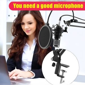 Microphone Set Computer Cell Phone Karaoke Condenser Microphone Bracket Large Band Sound Card