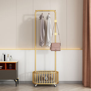Ironsmiths Creative Mobile Wardrobe Clothes Hanger with Basket Free-Standing Bedroom Home Use Metal Artistic Style Adult Furniture