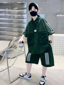 Cool Handsome Boys Summer Outfit Set Sporty Style Short Sleeve Shorts for Ages 3-14 Trendy Fashionable Street Style Children