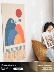 Handcrafted Japanese Style Cotton Linen Tassel Wall Hanging Tapestry Decorative Art Fabric Bedroom Hanging Cloth Home Decor