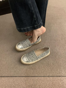 Womens Fisherman Shoes Spring Autumn New Fashion Flat Bottom Color Block Straw Weave Slip-On Thick Bottom Loafers Casual Flats