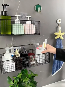 Kitchen Bathroom Rack Hanger Wrought Iron Multifunction Hanging Basket Bathroom Storage Rack
